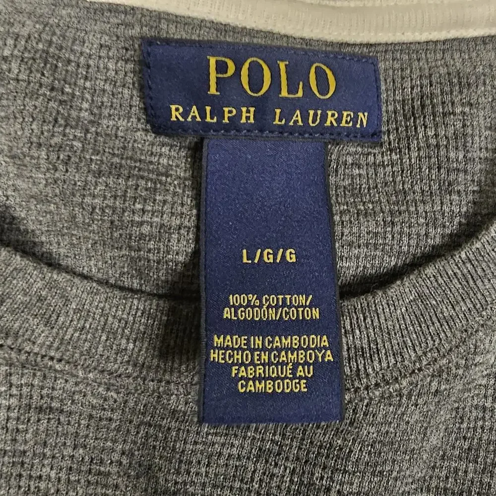 Polo Ralph Lauren Thermal Shirt Large Gray Sleep Underwear Waffle Knit Pajama